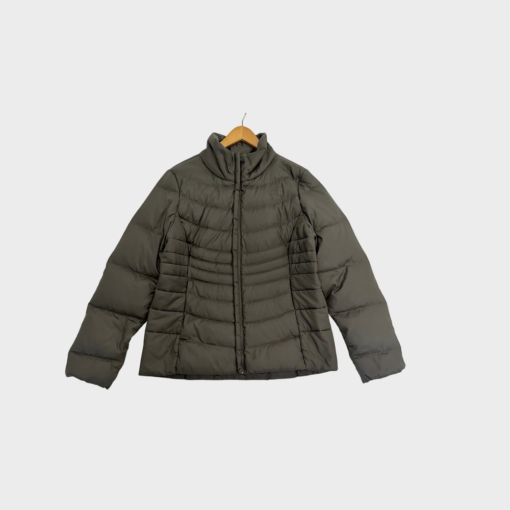 The North Face Puffer Jacket Womens L Gray Quilted Full Zip Mock Neck